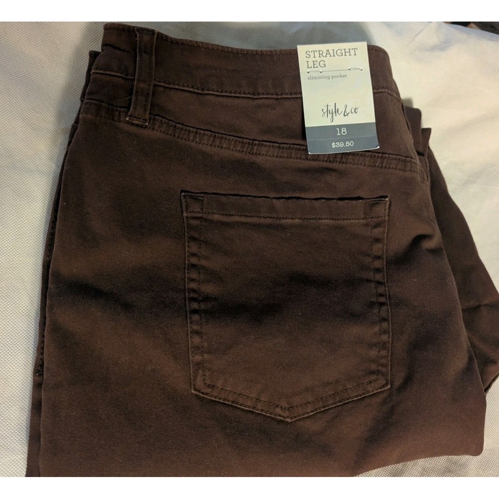 Style & Co Pants Womens 18 Brown Straight Leg